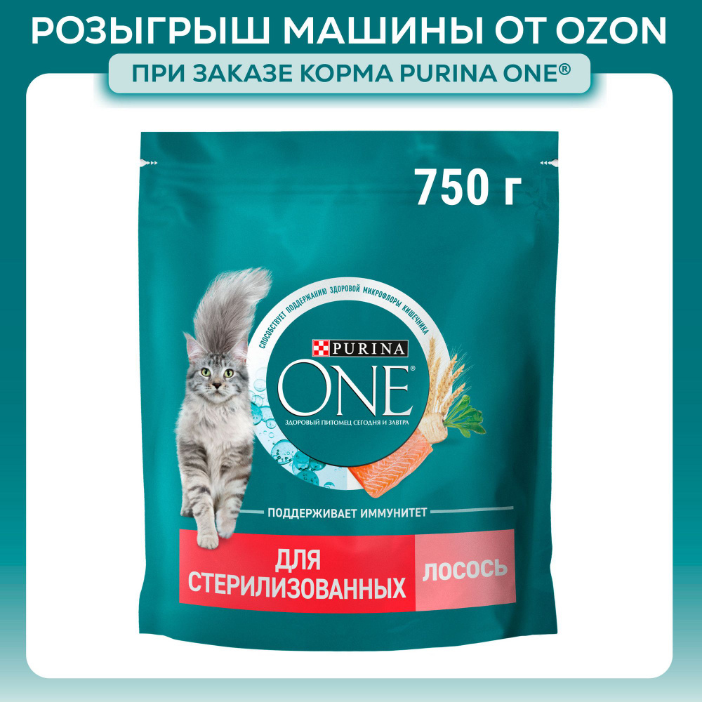 Сухой корм для кошек Purina ONE для стерилизованных, с лососем и пшеницей, 750 г  #1