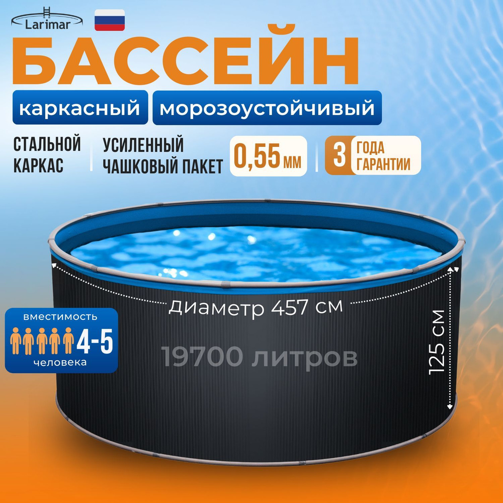 Бассейн каркасный морозоустойчивый круглый 457 х 125 см LARIMAR, чашковый пакет 0,55 мм  #1