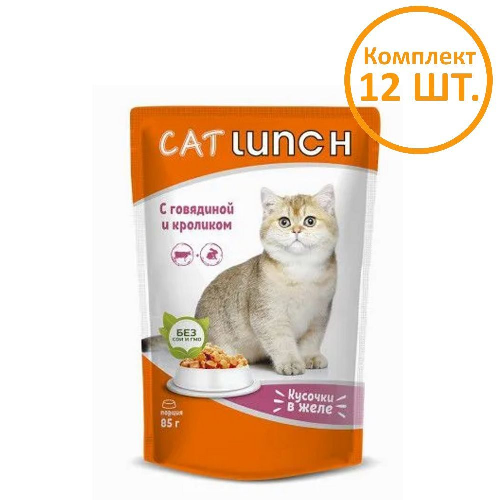 Cat Lunch влажный корм для кошек со вкусом Говядины и Кролика 12 шт по 85г  #1