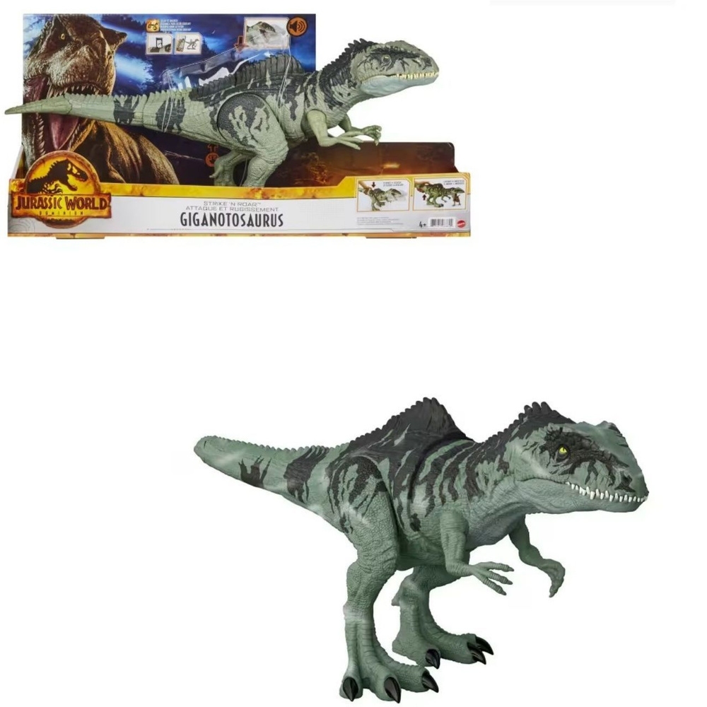 игрушки Mattel фигурки Jurassic World Dominion Dinosaur Figure Strike N Roar Giganotosaurus  #1