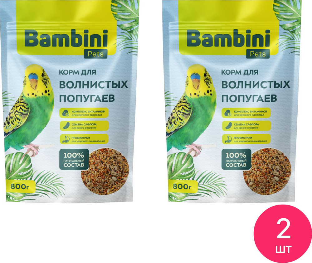 Корм для птиц сухой Bambini Pets / Бамбини Петс для волнистых попугаев из просо и овса 800г / зерновая #1