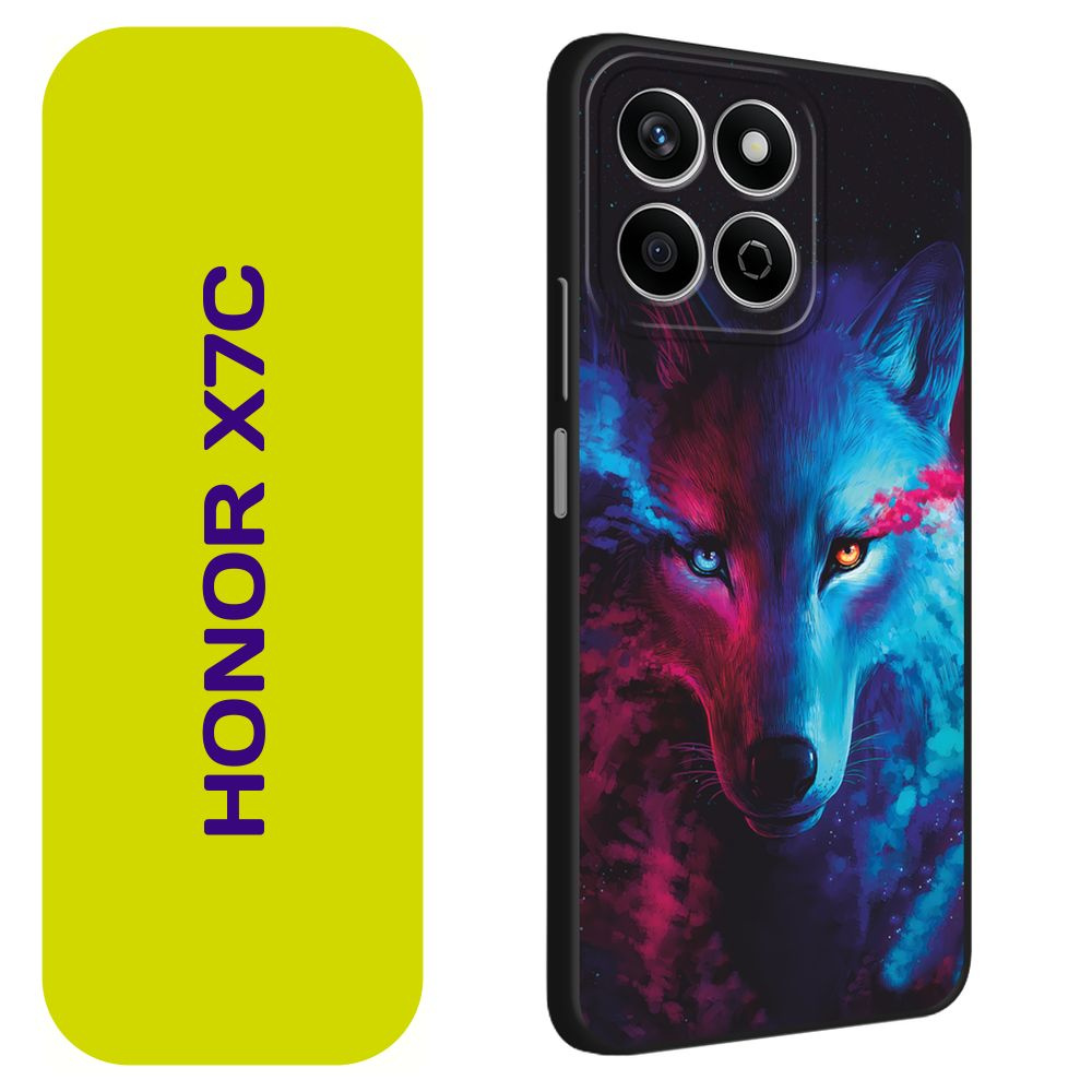 Матовый силиконовый чехол на Honor X7C / Хонор X7C "Волшебный волк", черный  #1