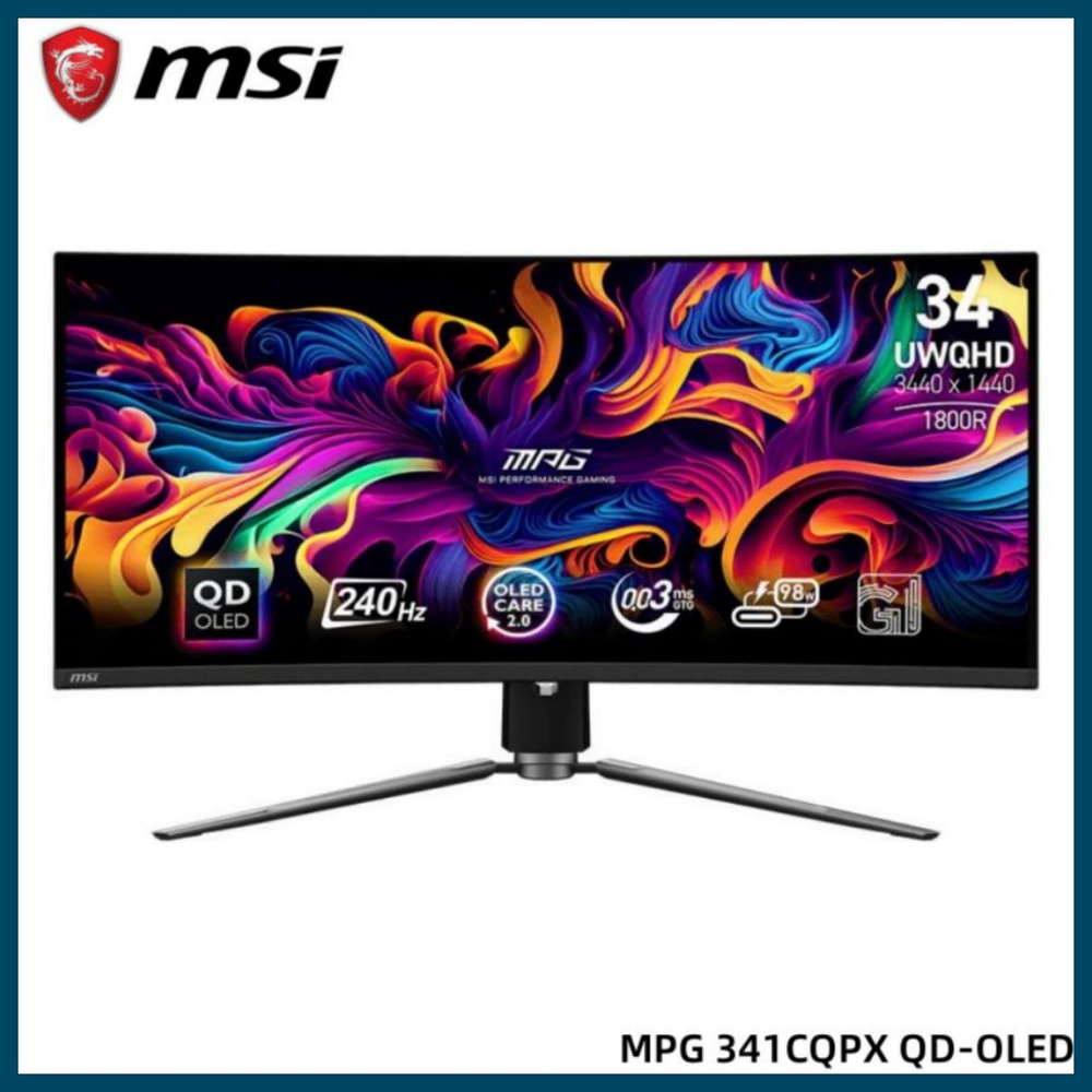 MSI 34" Монитор Монитор MSI MPG 341CQPX QD-OLED, 3440x1440, 240 Гц, OLED, 1.5M:1, 1000 Кд/м², черный, #1