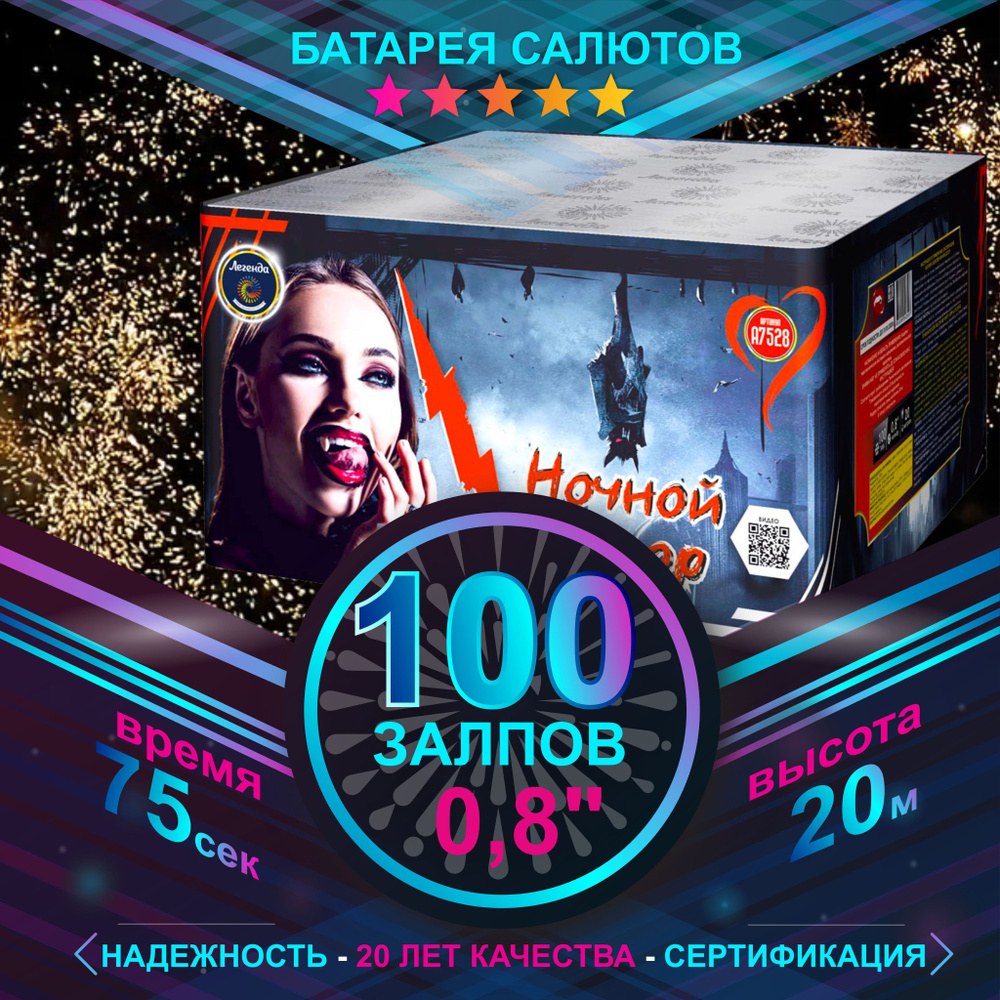 Легенда Салют 0,8"", число зарядов100 , высота подъема20 м. #1