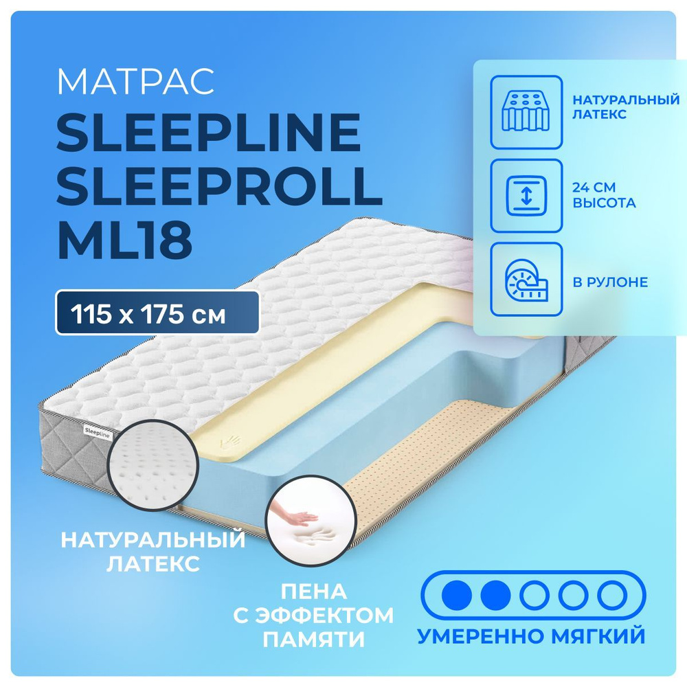 Матрас 115х175 Sleepline SleepRoll ML18, беспружинный, двусторонний с разной жесткостью, полумягкий, #1