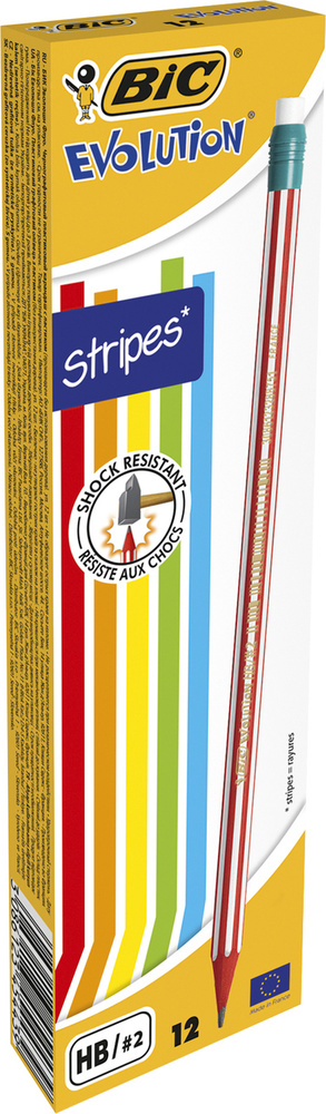 Карандаши простые BIC Evolution Stripes, c ластиком, HB, корпус с полосками, 12 штук в упаковке #1