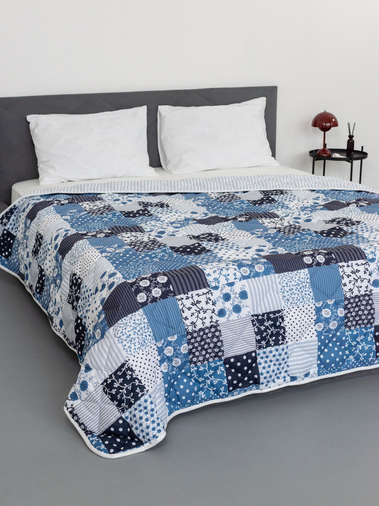 Feresa hygge Покрывало 150x200 см полиэстер пэчворк, стёганый цветы синий #1