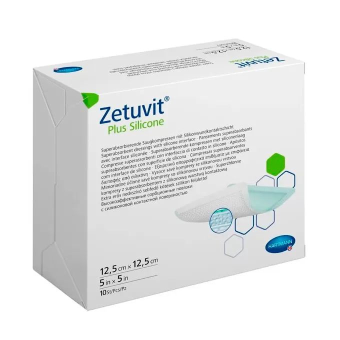 Повязка Zetuvit plus 413820 суперабсорбирующая стерильная со слоем силикона 12,5х12,5 см 10 шт #1