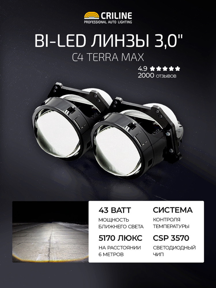 Светодиодные bi led би лед линзы в фары Criline C4 Terra Max 2шт #1
