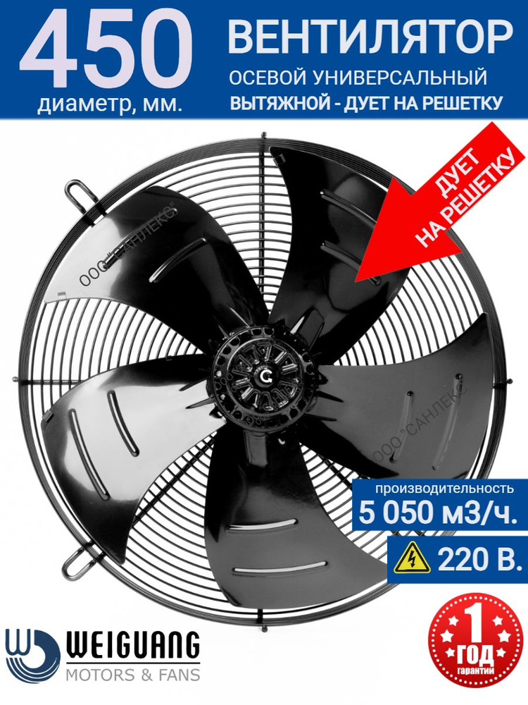 Вентилятор осевой 450мм. Weiguang YWF4E-450S-102/60-G (220V, всасывание) #1