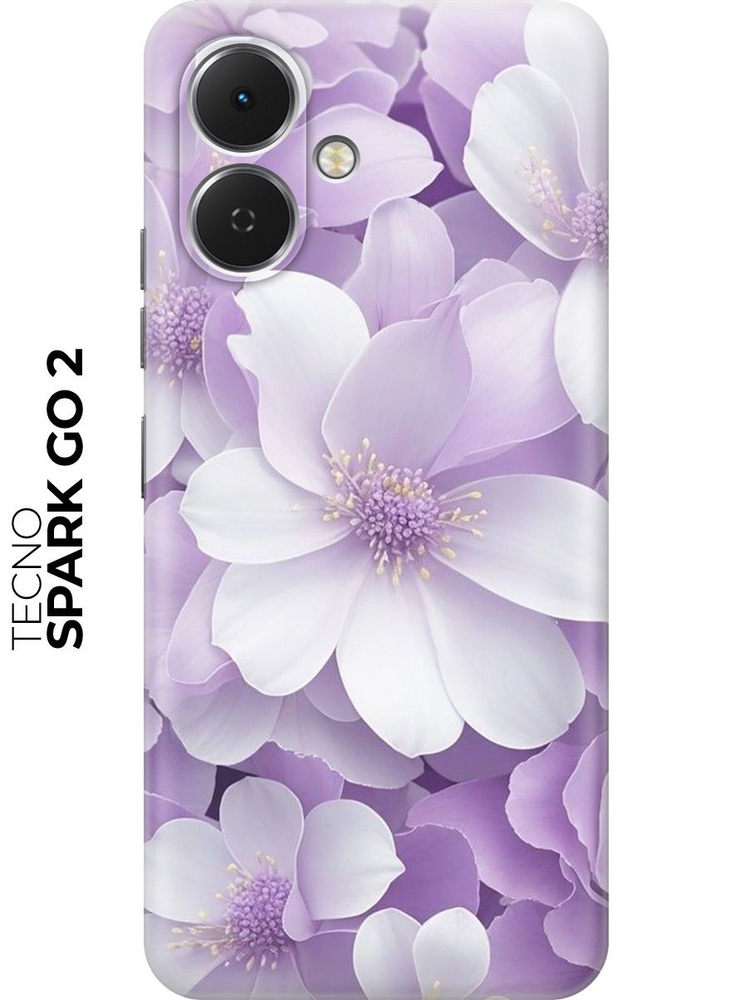 Силиконовый чехол на Tecno Spark Go 2 с принтом "Бело-фиолетовые цветы" #1