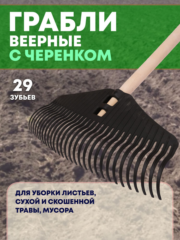 Грабли веерные 29 зубьев с черенком высшего сорта #1