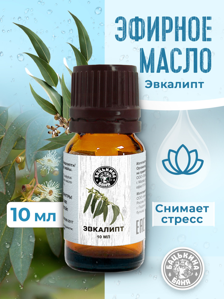 Эфирное масло эвкалипта натуральное для бани и дома Бацькина баня 10 мл эвкалиптовое масло #1
