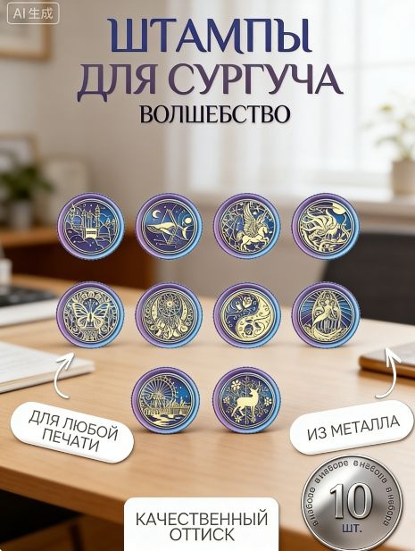 Набор металлических штампов (печатей) для оттиска из сургуча 10 шт. #1