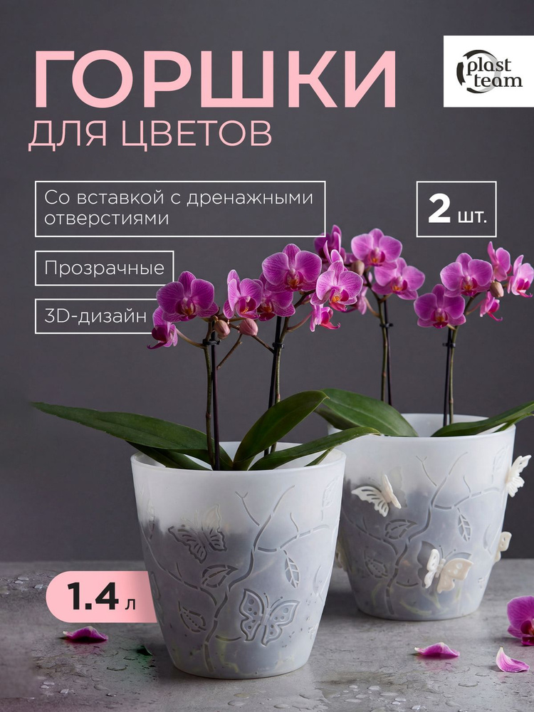 Кашпо для цветов прозрачные, 1,4 л, 2 шт, Plast Team #1