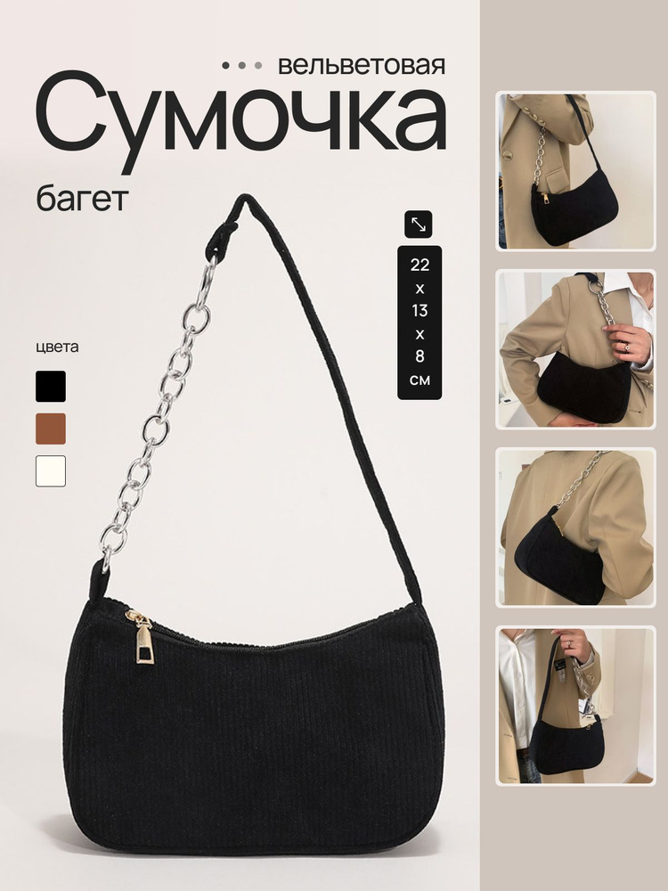 Сумка на плечо, кросс боди вельветовая, повседневная через плечо #1