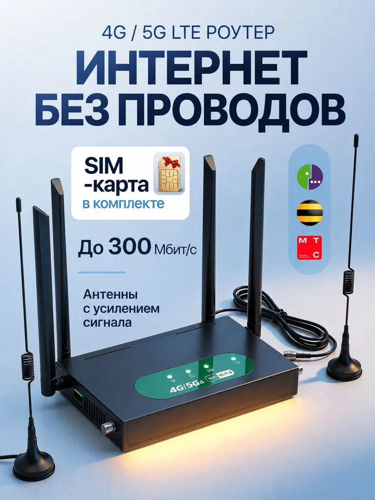 Роутер 4G/5G Wi-Fi 300 Мбит/сек, 4 г, 5 г