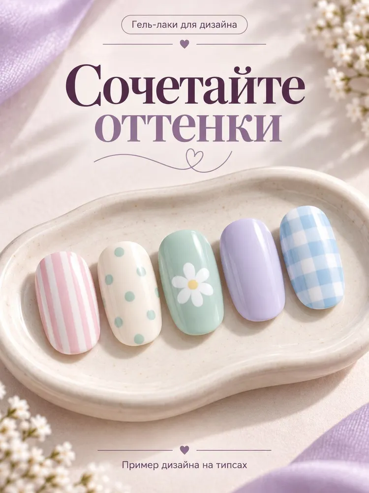 Набор гель-лаков для ногтей 10 цветов, пастельные оттенки, однослойное покрытие, UV/LED, по 7 мл, 10 цв., 7 мл, фото 4