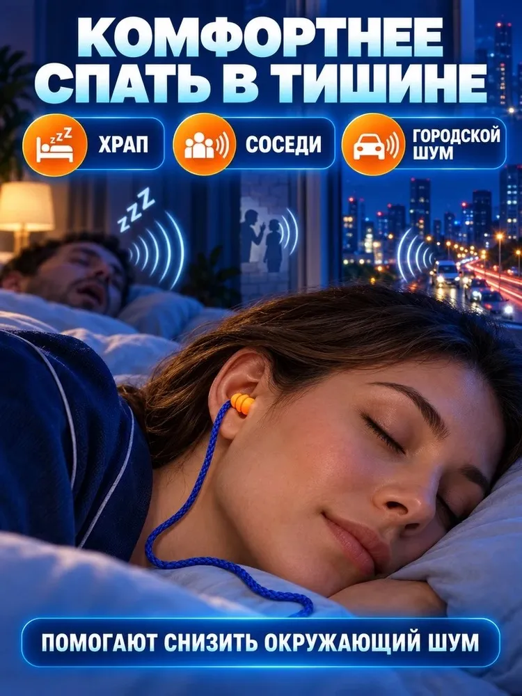 Беруши силиконовые на шнурке для сна, плавания, работы, отдыха и шумных работ, защита ушей от воды, шумоподавление до 24дБ, вариант, фото 6