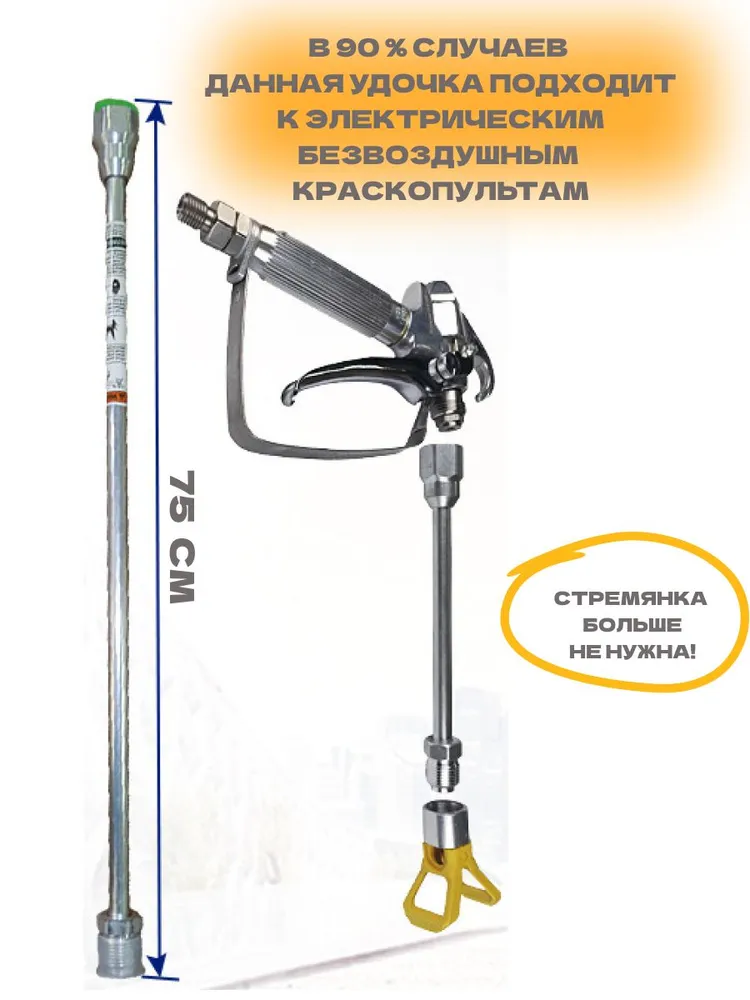 Удлинитель для краскопульта 75 см 7/8", удочка для безвоздушного распылителя, штанга для покраски 270 бар, вариант, фото 3