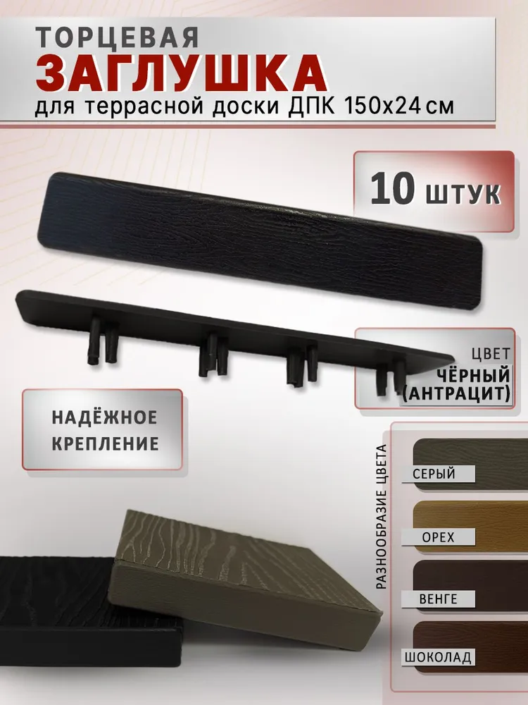 Заглушка торцевая пластиковая 150х24 мм для террасной доски ДПК серая 10 шт., 150x24 мм, 10 шт