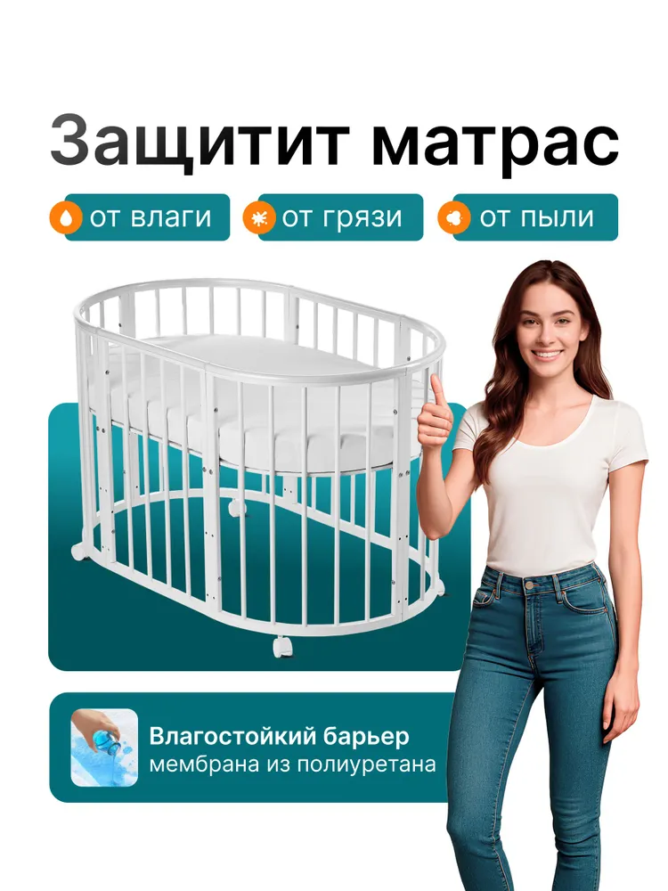 Наматрасник овальный 75х125 непромокаемый на резинках по периметру для детского матраса, 75x125, фото 2