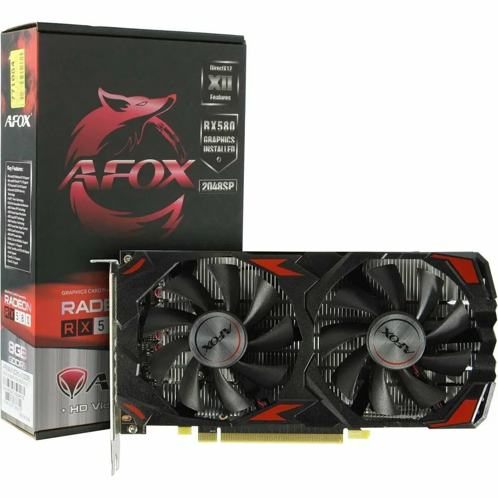 AFOX Видеокарта Radeon RX 580 8GB GDDR5 PCI-E x16 3.0, 256Bit/1244Mhz, 2xDP/HDMI 8 ГБ (AFRX580-8192D5H3-V3)