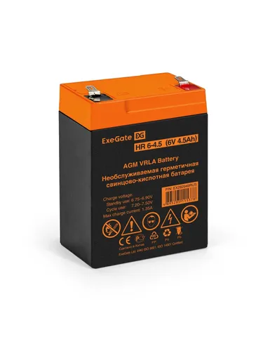 Exegate EX282949RUS Аккумуляторная батарея HR 6-4.5 (6V 4.5Ah, клеммы F1)