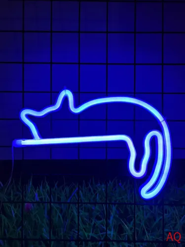 Неоновая светодиодная вывеска Ленивый Кот с розовой подсветкой питание от USB и батареек ночник для