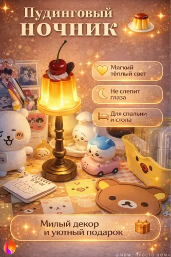 Ночник Пудинг с тёплым светом, милый декоративный светильник для спальни и рабочего стола, подарок