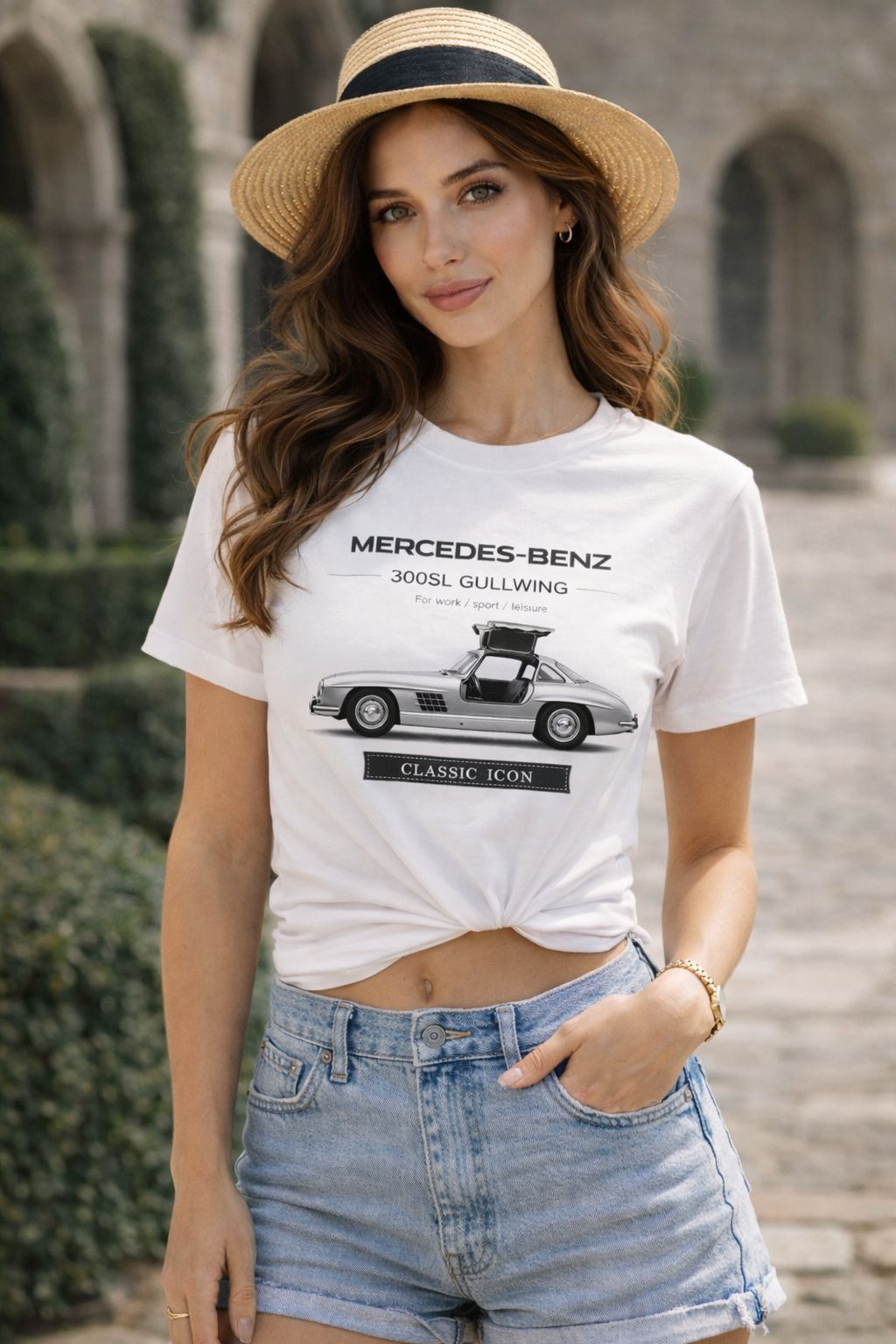 Футболка белая в стиле Mercedes Benz 300sl Gullwing