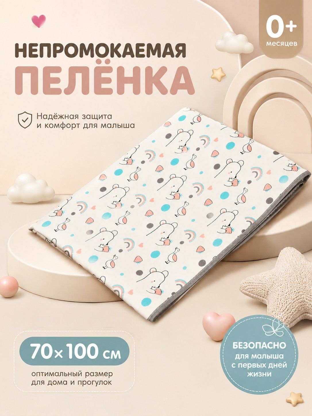 Пеленка детская Крошка Я, 70 100 см