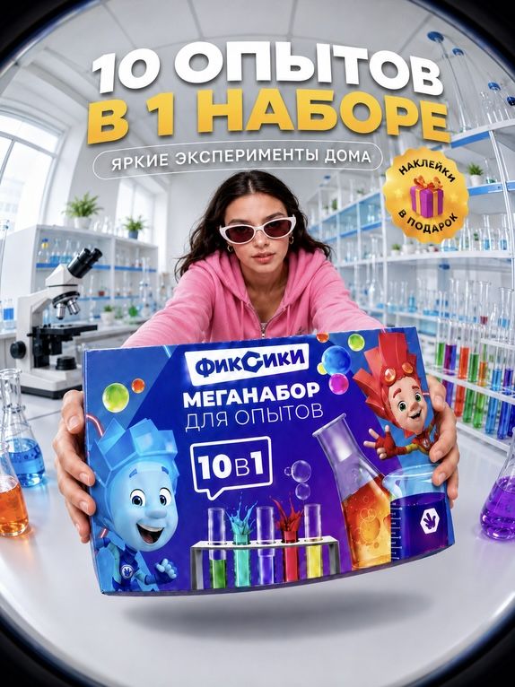 Опыты и эксперименты для детей 10 в 1 ФИКСИКИ / набор опытов