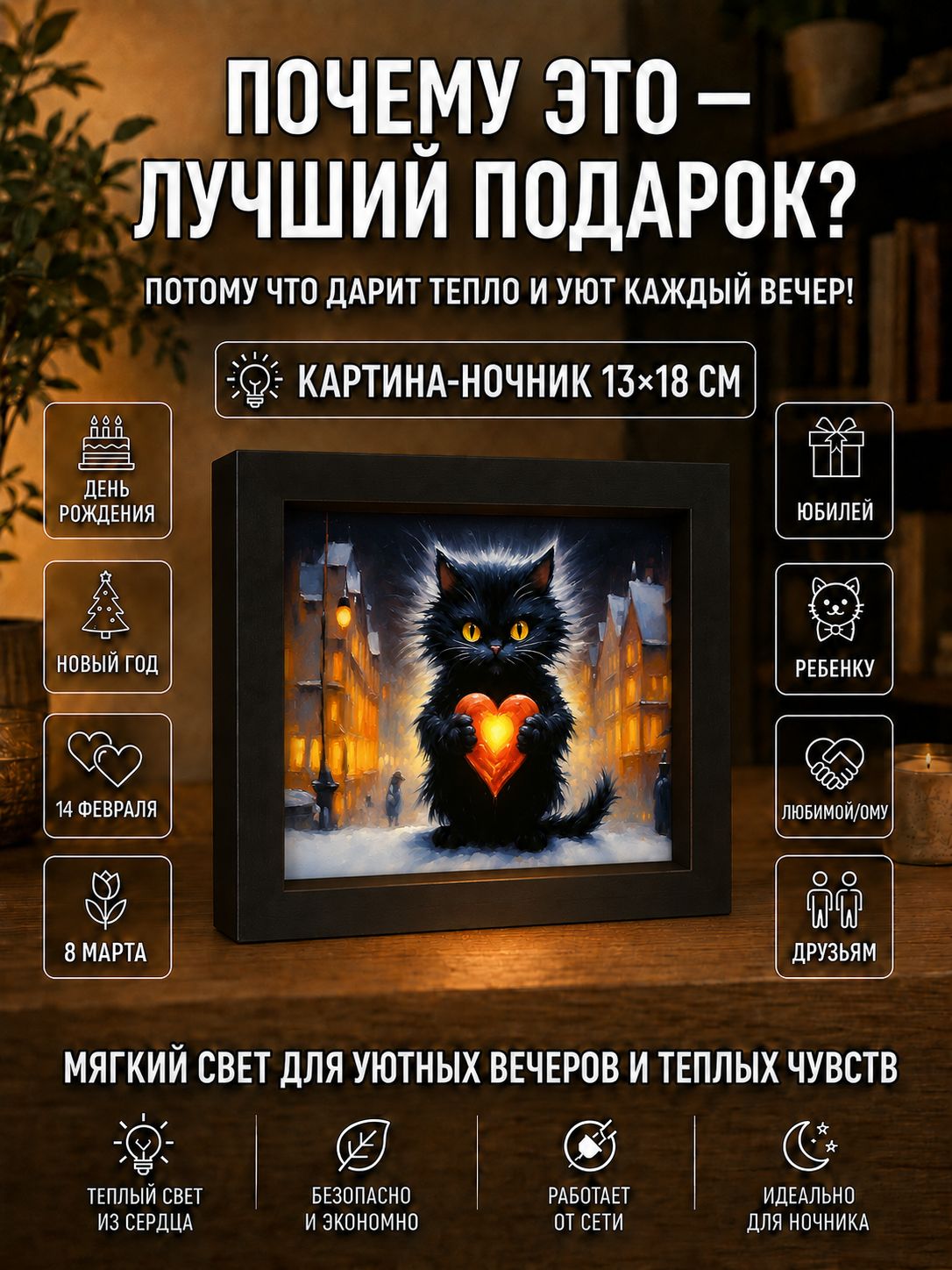 Котик с сердечком на зимней улице