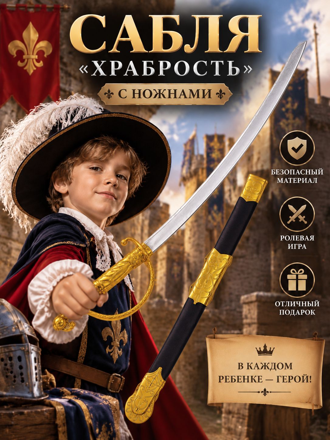 Сабля "Храбрость", с ножнами / меч детский / меч игрушечный