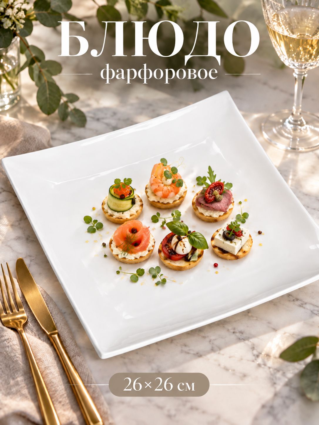 Блюдо сервировочное, 26х26 см, Magistro "Бланш", фарфоровое