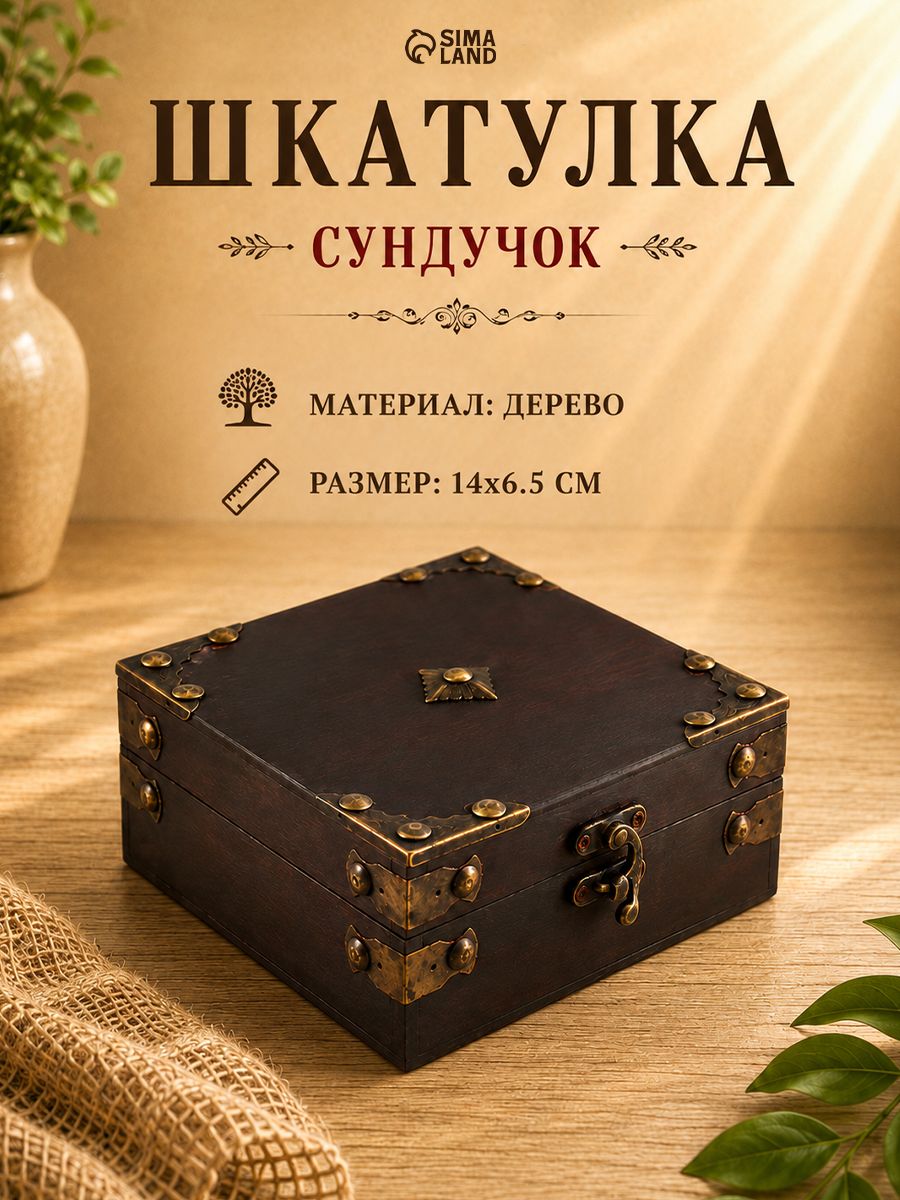 Шкатулка для украшений Сундук. Адриана , дерево, 14 14 6.5 см