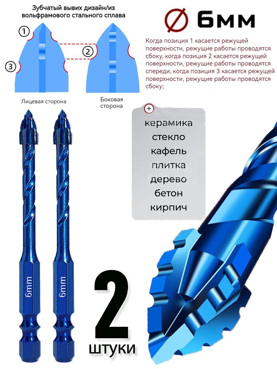 Наборалмазныхэксцентриковыхсвёрл6ммдлястекла,плитки,керамики,4предметов.Треугольноесверло,высокаяточность,Вольфрамоваясталь