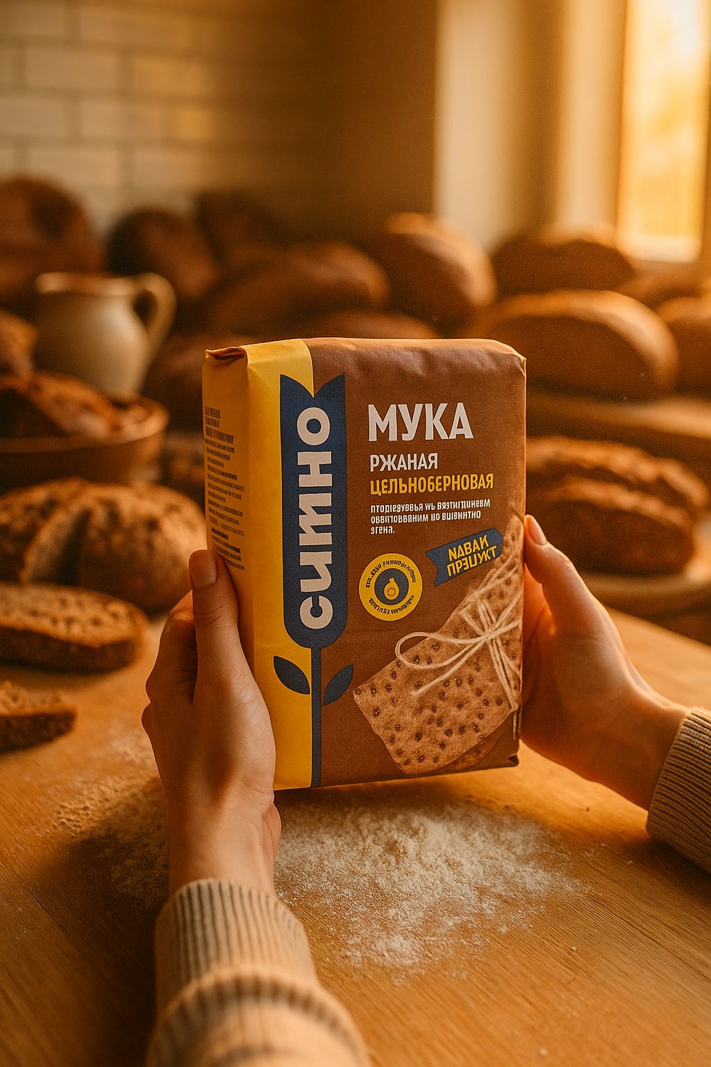 Мука"Цельнозерновая"ржанаяхлебопекарнаяобойнаяСИТНО0,9кг