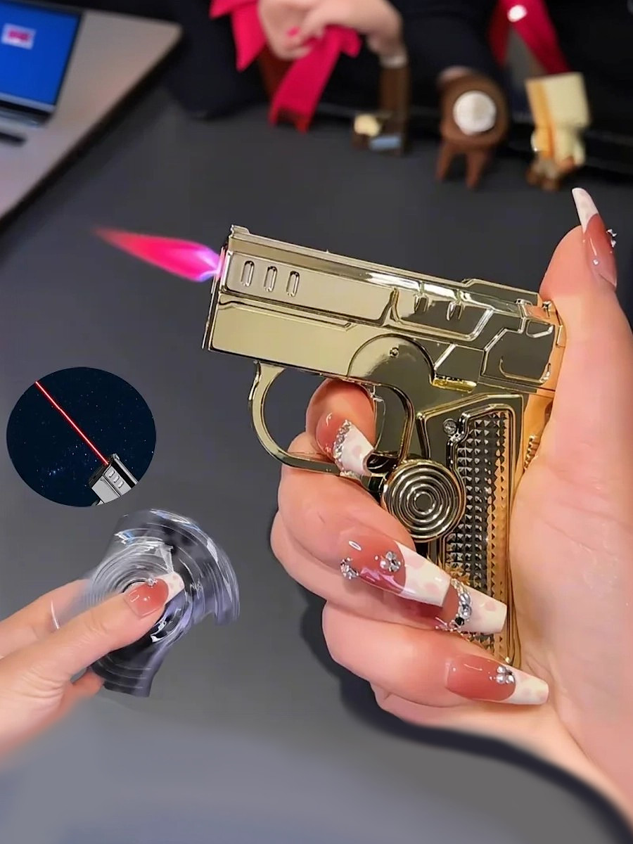 Складнаяпьезозажигалка-пистолетFidgetSpinnerслазером,золотистая