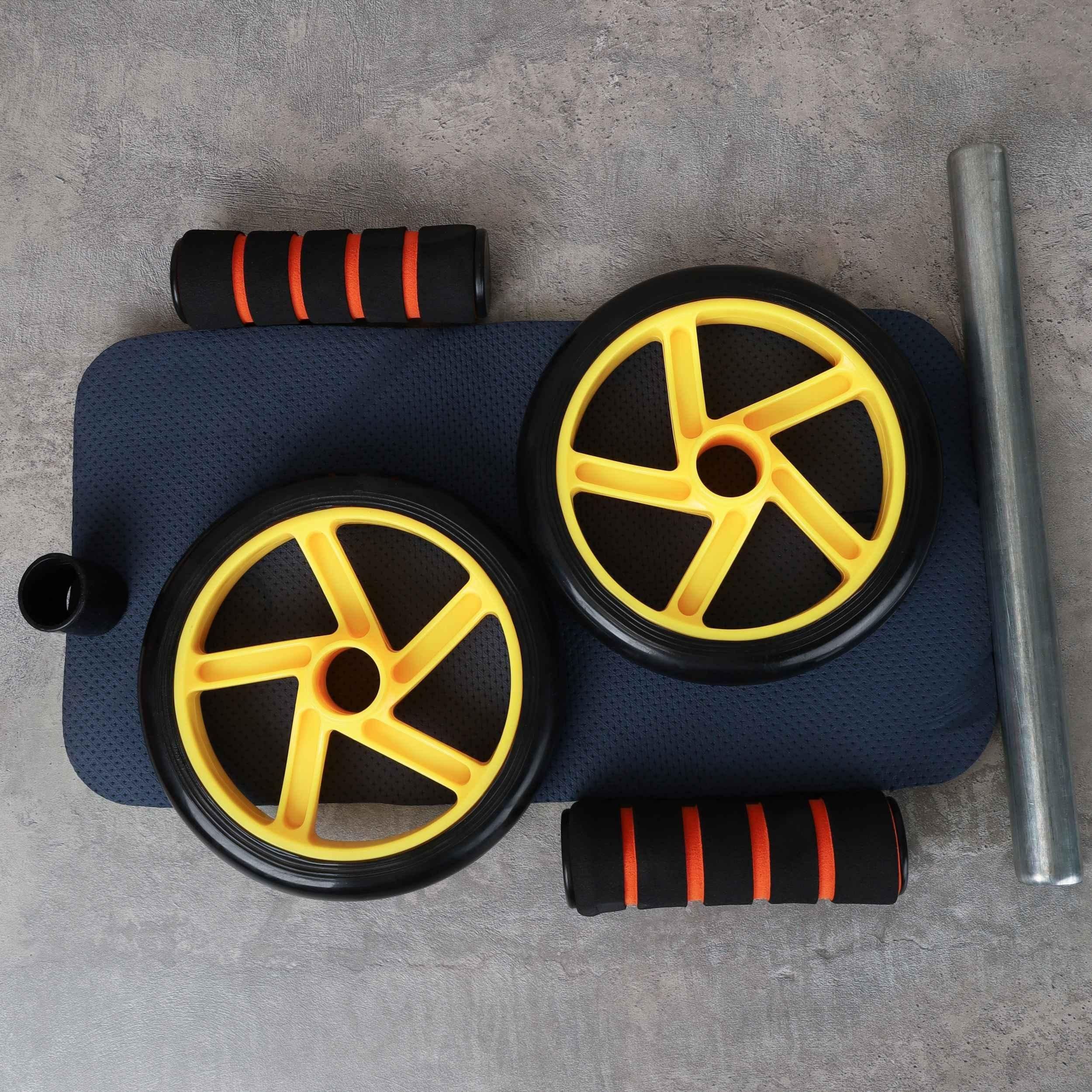 Ролик для пресса Woohooo Double-Wheel 32х15х15 см, коврик для коленей, желтый Ролик для пресса Woohooo Double-Wheel 32х15х15 см, коврик для коленей, желтый