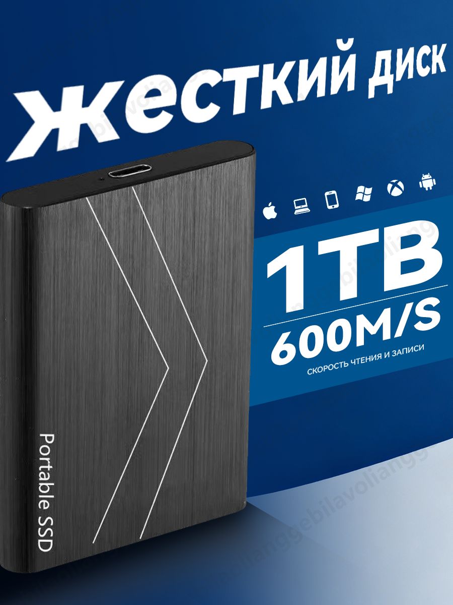 1 ТБ Внешний жесткий диск SSD   1050 Мб/с, Композит, черный матовый