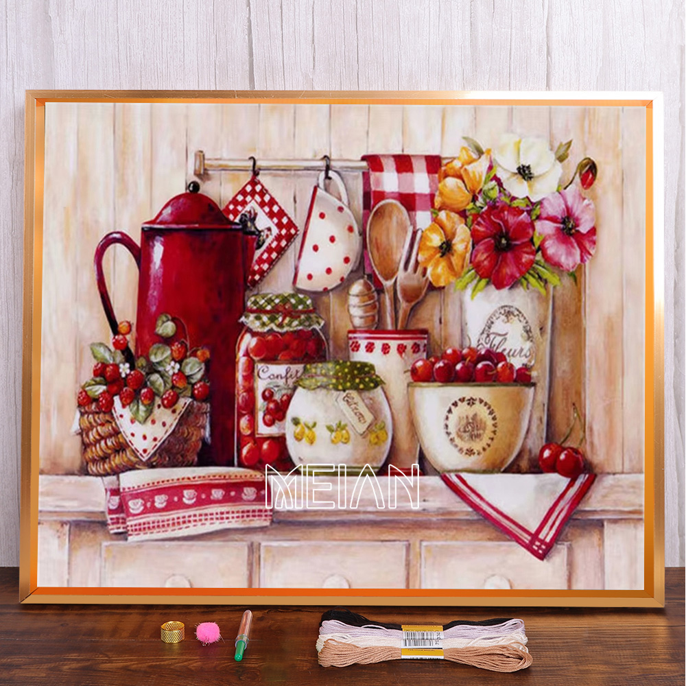 MEIAN Набор для вышивания,30x40CM,Чистый холст с сеткой 11CT,40 цветов ...