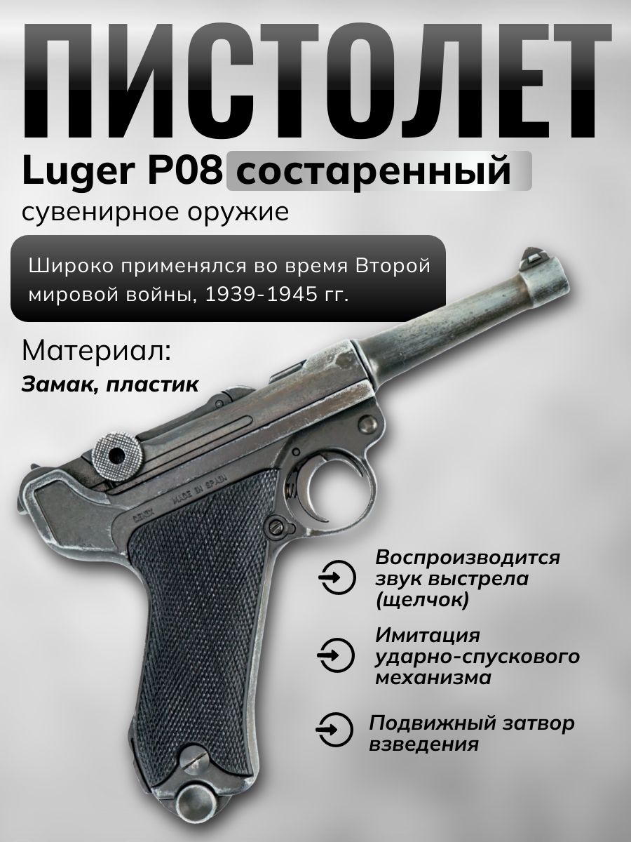 МакетпистолетаParabellumLugerP08DENIXчерный,состаренный