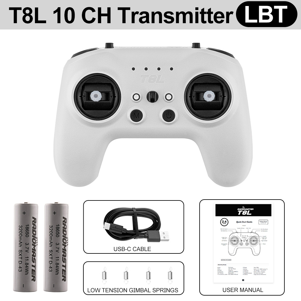 RadioMaster T8L White + 2x 18650 batteries