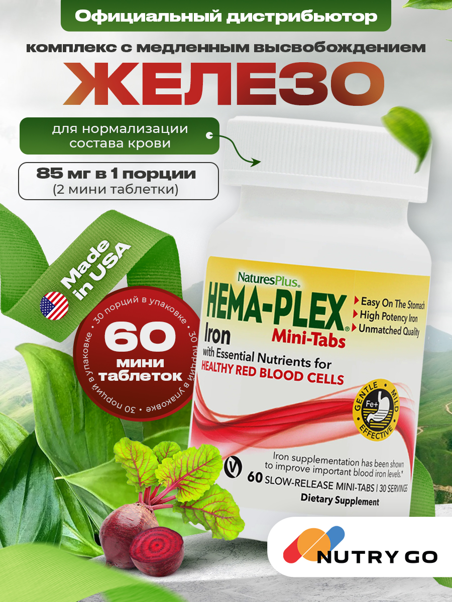 NaturesPlus, Hema-Plex Mini-Tabs, 60 slow release mini-tabs