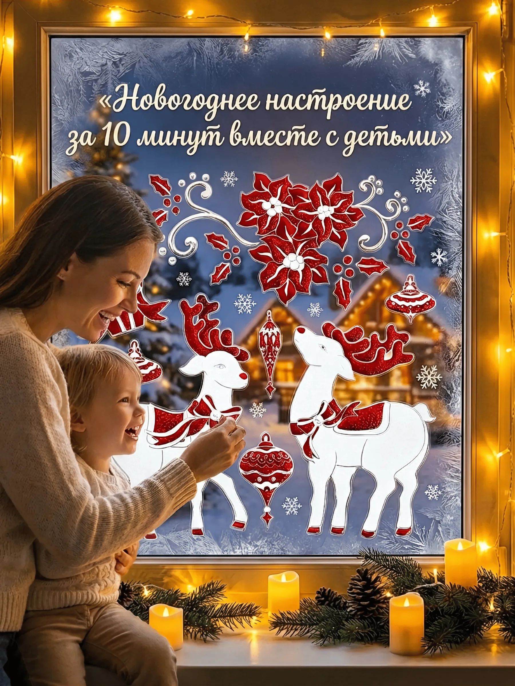 Новогодние наклейки Олень Красный 37x31CM Китай