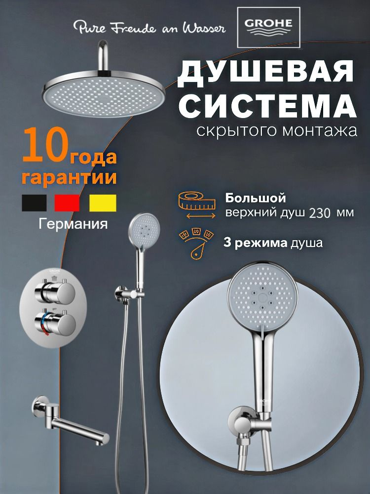 встроенная душевая система с тропическим душем GROHE G938 #1