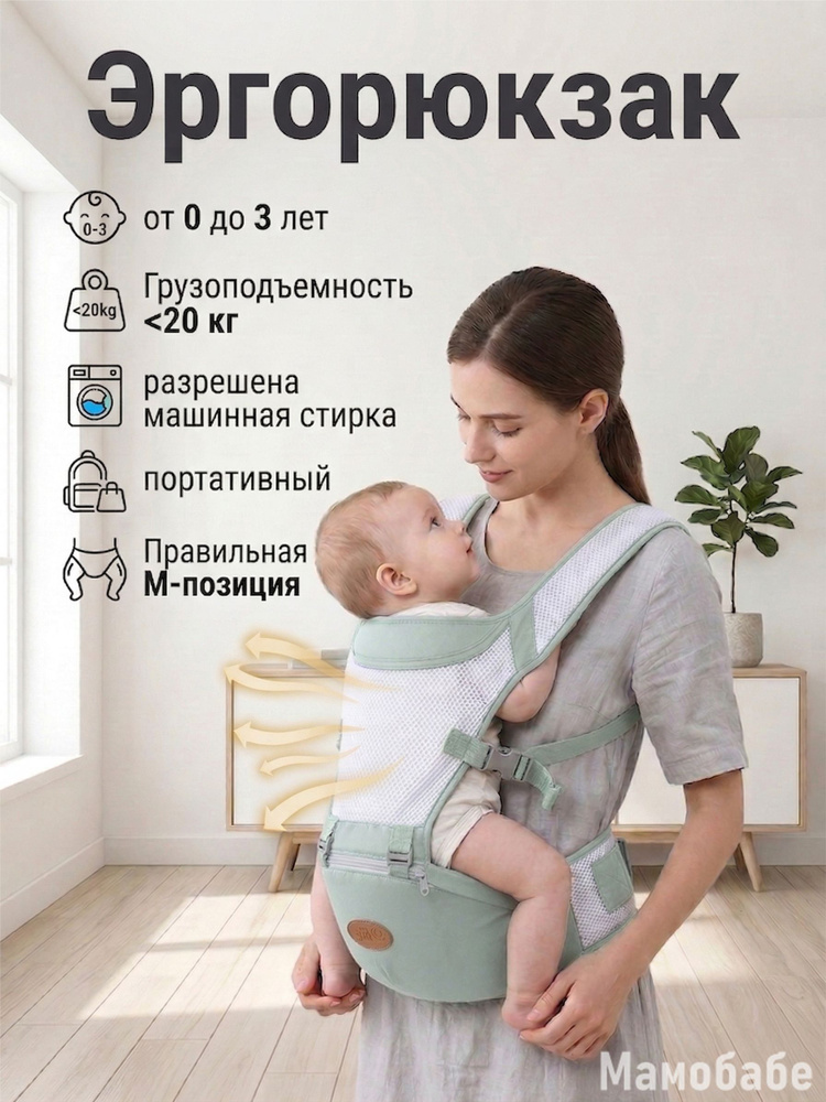 Эргорюкзак для малышей от 0 до 3 лет 2 в 1 с хипситом, переноска-кенгуру с М-позицией #1