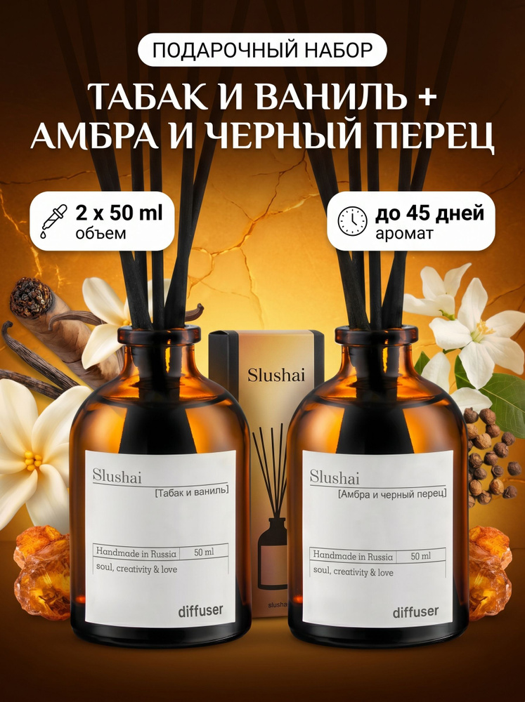 Набор ароматических диффузоров Tobacco&vanilla и Amber & Black Pepper / ароматизатор для дома с палочками #1